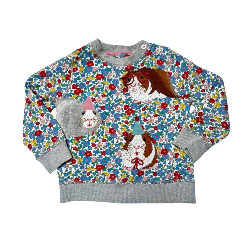 Mini Boden Floral Guinea Pig Appliqué Sweatshirt Size 2/3